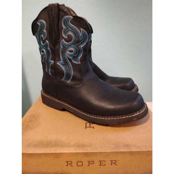 Roper Shoes - Roper Womens Black Faux Leather Chunk Rider 10 Western Cowboy Boots